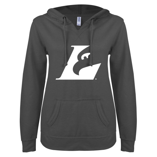  ENZA Womens Dark Heather V Notch Raw Edge Fleece Hoodie - Eagle L
