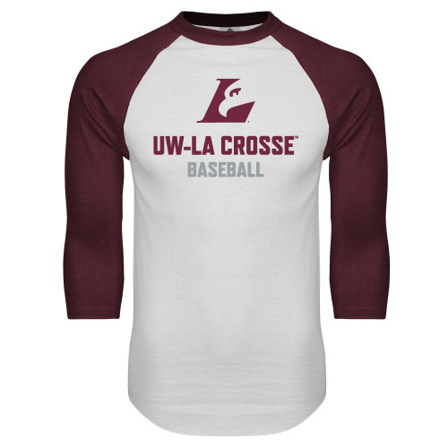  White/Maroon Raglan Baseball T Shirt - UWL Baseball