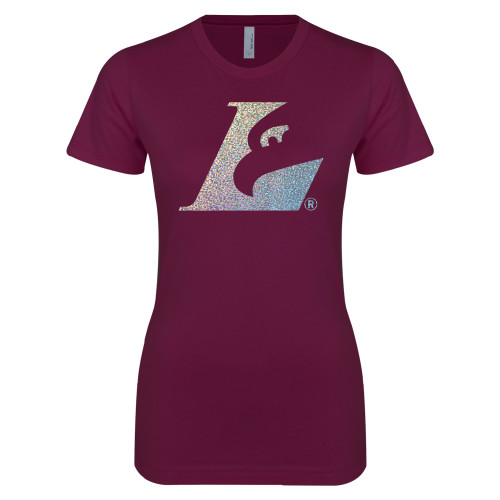  Next Level Womens Maroon Boyfriend Tee - B - Holographic Silver Foil