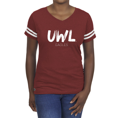 Fall Rush Ladies Maroon 60/40 Football Tee - UWL brush stroke