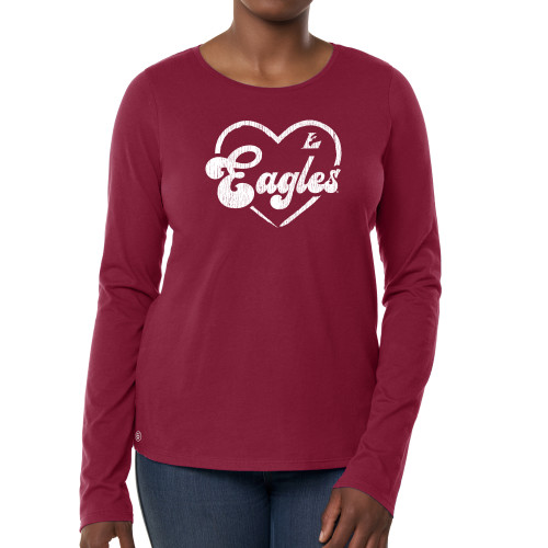  Fall Rush Ladies Maroon Long Sleeve Tee - Eagles heart distressed