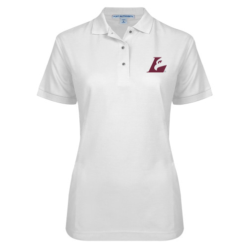  Womens Silk Touch White Pique Polo - Eagle L EMB
