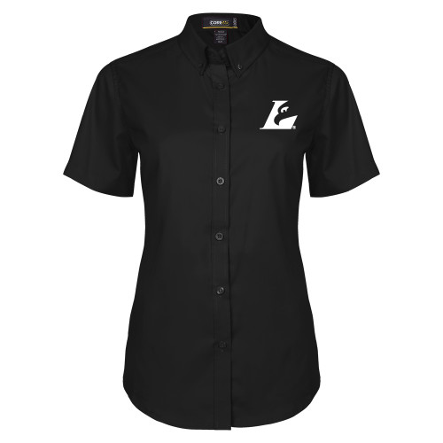  Womens Black Twill Button Up Short Sleeve - Eagle L EMB