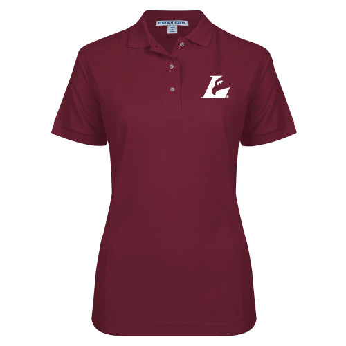  Womens Silk Touch Maroon Pique Polo - Eagle L EMB