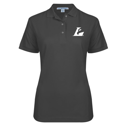  Womens Silk Touch Charcoal Pique Polo - Eagle L EMB
