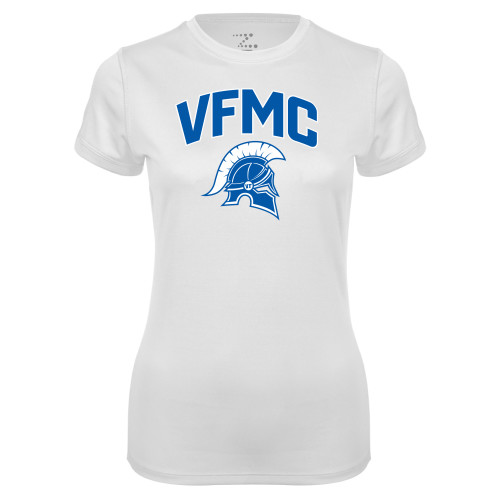  Womens White Performance Tee - VFMC Helmet Curved