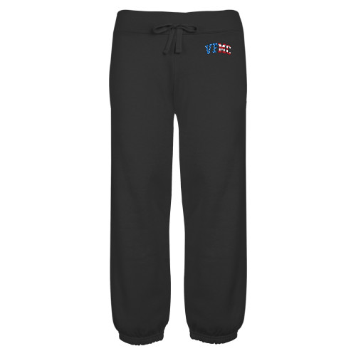  ENZA Womens Black Banded Fleece Capri - VFMC American Flag Arched