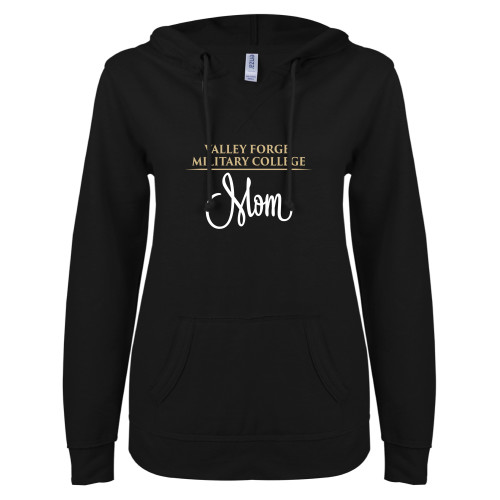  ENZA Womens Black V Notch Raw Edge Fleece Hoodie - Mom