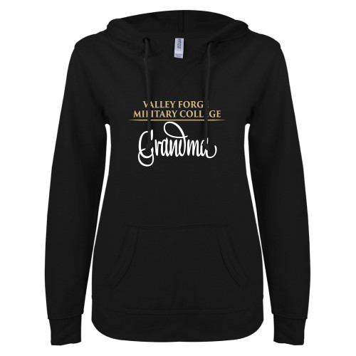  ENZA Womens Black V Notch Raw Edge Fleece Hoodie - VFMC - Grandma