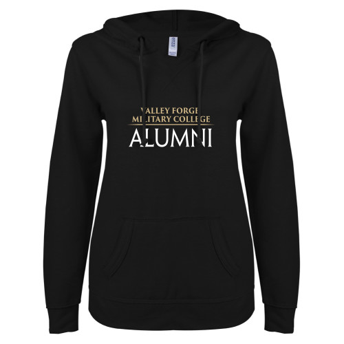  ENZA Womens Black V Notch Raw Edge Fleece Hoodie - Alumni