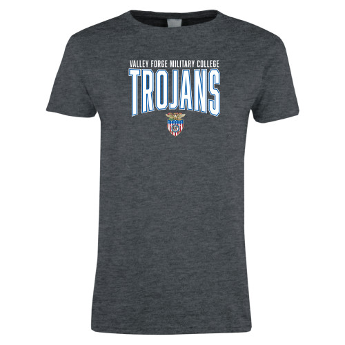  Womens Dark Heather Short Sleeve Tee - Trojans Arched with Capsheild