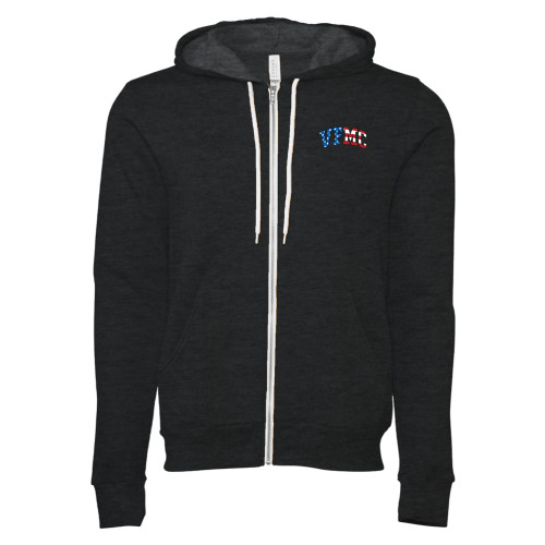  Bella + Canvas Dark Grey Heather Full Zip Hood - VFMC American Flag Arched
