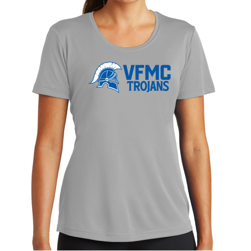  Womens Grey Performance Short Sleeve Tee - VFMC Trojans