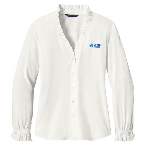 Vally Forge Military Brooks Brothers Womens Off White Long Sleeve Ruffle Collar Blouse