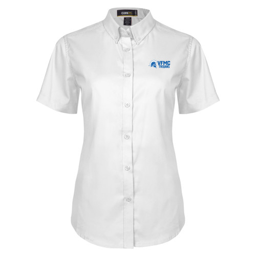  Womens White Twill Button Up Short Sleeve - VFMC Trojans