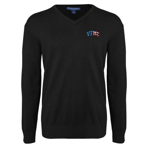  Black VNeck Sweater - VFMC American Flag Curved