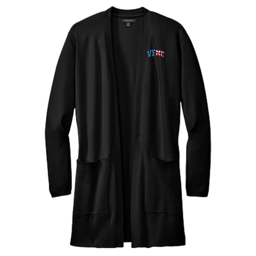  Mercer + Mettle Womens Black Open Front Cardigan Sweater - VFMC American Flag Curved