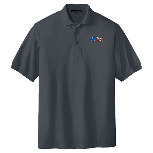  Extended Charcoal Silk Touch Polo - VFMC American Flag Curved