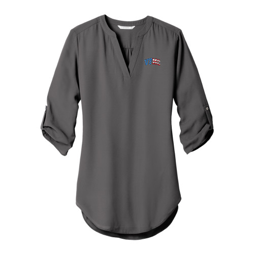  Womens Grey 3/4 Sleeve Tunic Blouse - VFMC American Flag Curved