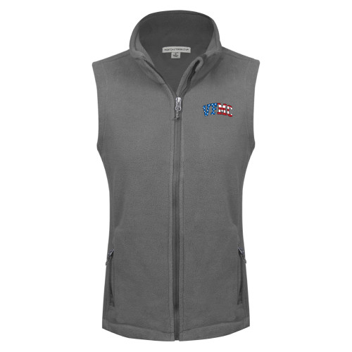  Womens Charcoal Fleece Full Zip Vest - VFMC American Flag Curved
