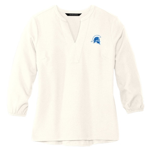  Mercer + Mettle Womens Ivory 3/4 Sleeve Crepe Blouse - Helmet Primary Athletic Mark