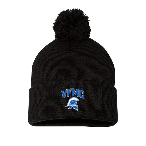  Sportsman Black Pom Pom Cuffed Beanie - VFMC Helmet Curved