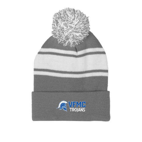  Grey/White Two Tone Knit Pom Beanie w/Cuff - VFMC Trojans