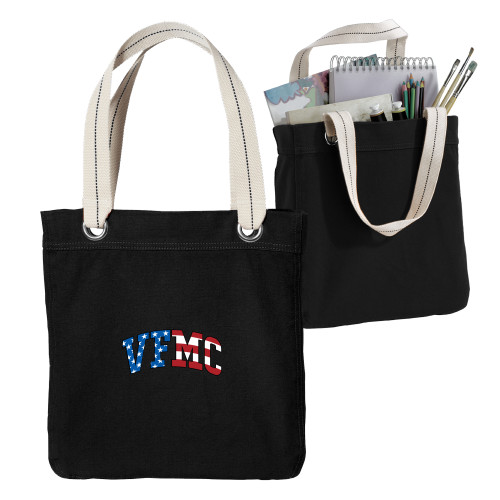  Allie Black Canvas Tote - VFMC American Flag Curved