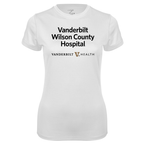  Womens White Performance Tee - Vanderbilt Wilson County Hospital Stacked