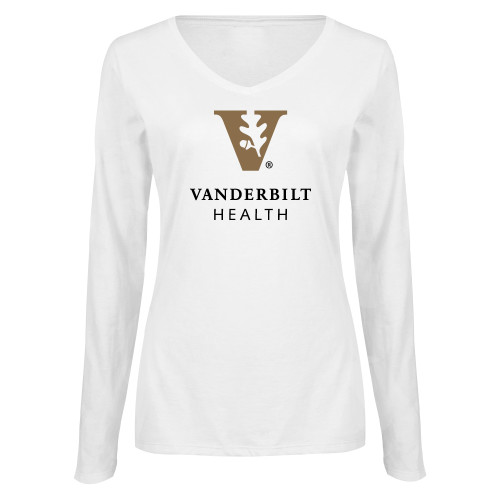  Womens White Long Sleeve V Neck Tee - Vanderbilt Health
