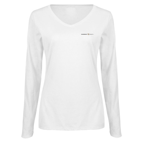  Womens White Long Sleeve V Neck Tee - Vanderbilt Health Flat