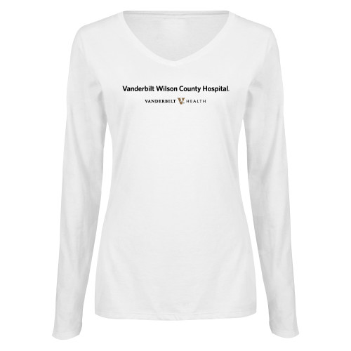  Womens White Long Sleeve V Neck Tee - Vanderbilt Wilson County Hospital
