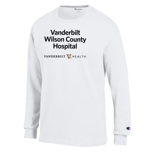  Champion White Long Sleeve T Shirt - Vanderbilt Wilson County Hospital Stacked
