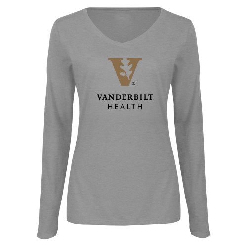  Womens Grey Long Sleeve V Neck Tee  - Vanderbilt Health