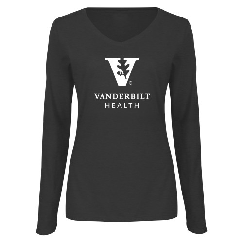 Vanderbilt Medical Center Womens Dark Heather Long Sleeve V Neck Tee 