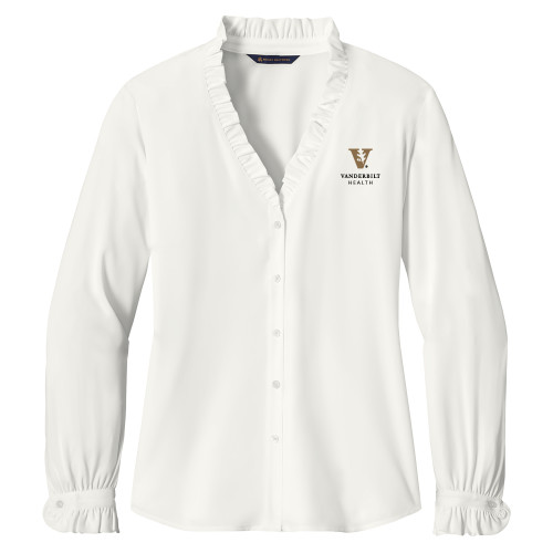  Brooks Brothers Womens Off White Long Sleeve Ruffle Collar Blouse - Vanderbilt Health EMB