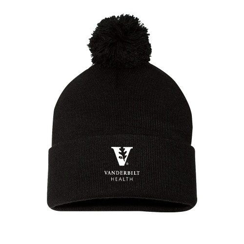  Sportsman Black Pom Pom Cuffed Beanie - Vanderbilt Health EMB