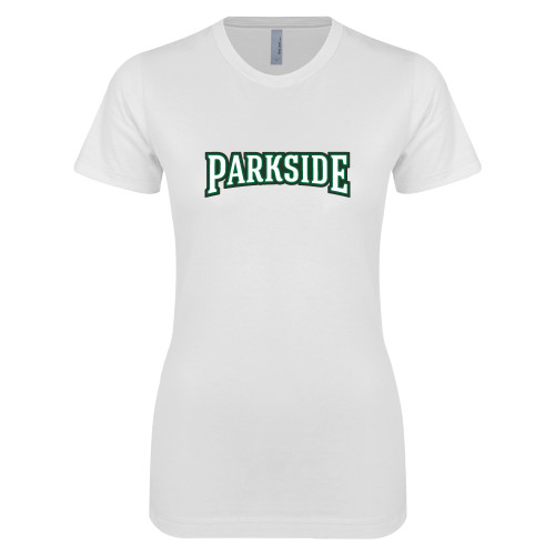  Next Level Womens White Boyfriend Tee - Parkside Wordmark