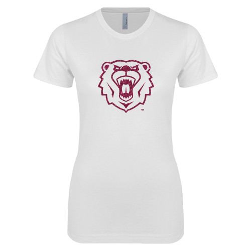  Next Level Womens White Boyfriend Tee - M Hot Pink Glitter