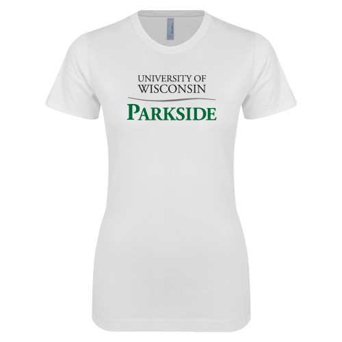  Next Level Womens White Boyfriend Tee - Parkside Wordmark Vertical