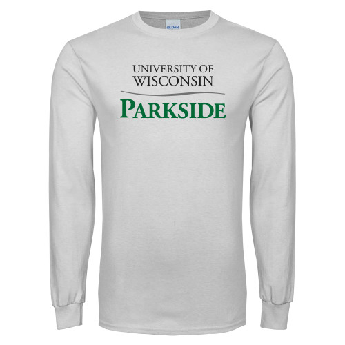  White Long Sleeve T Shirt - Parkside Wordmark Vertical