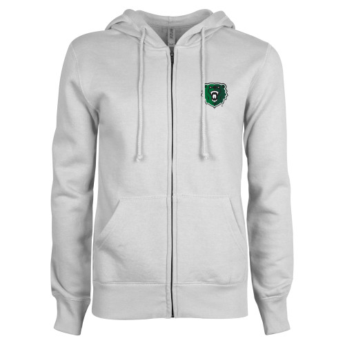  ENZA Womens White Fleece Full Zip Hoodie - Athletic Bear Head