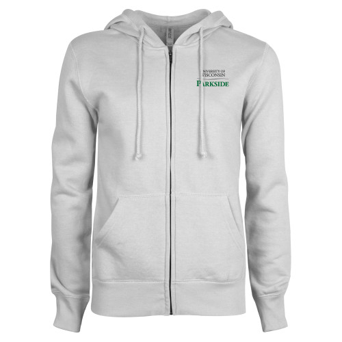  ENZA Womens White Fleece Full Zip Hoodie - Parkside Wordmark Vertical