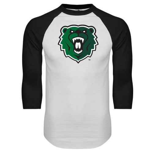  White/Black Raglan Baseball T Shirt - Athletic Bear Head