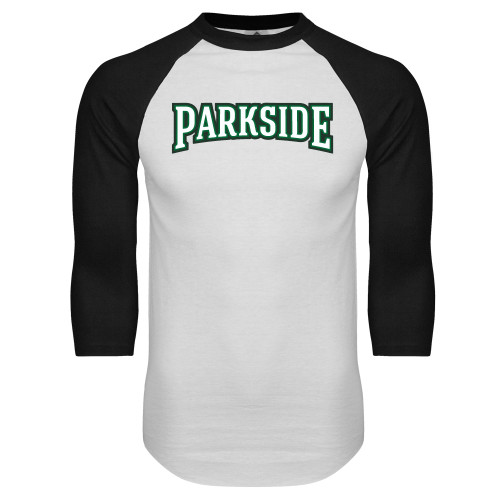  White/Black Raglan Baseball T Shirt - Parkside Wordmark