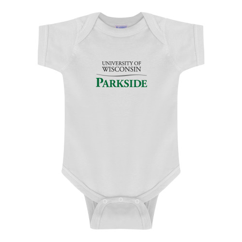  White Infant Onesie - Parkside Wordmark Vertical