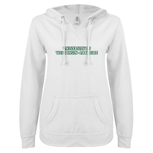  ENZA Womens White V Notch Raw Edge Fleece Hoodie - University of Wisconsin-Parkside