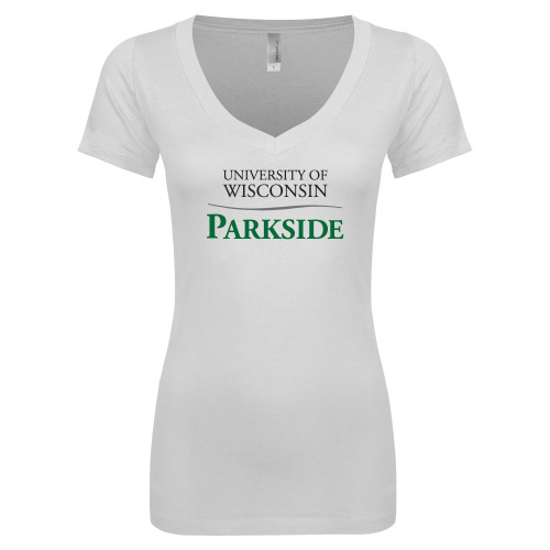 Next Level Womens White Ideal V Tee - Parkside Wordmark Vertical