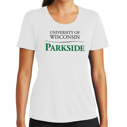  Womens White Performance Tee - Parkside Wordmark Vertical