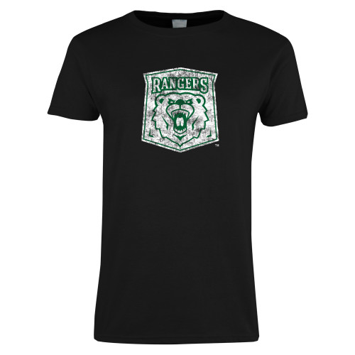  Womens Black Short Sleeve Tee - Primary Logo Distressed